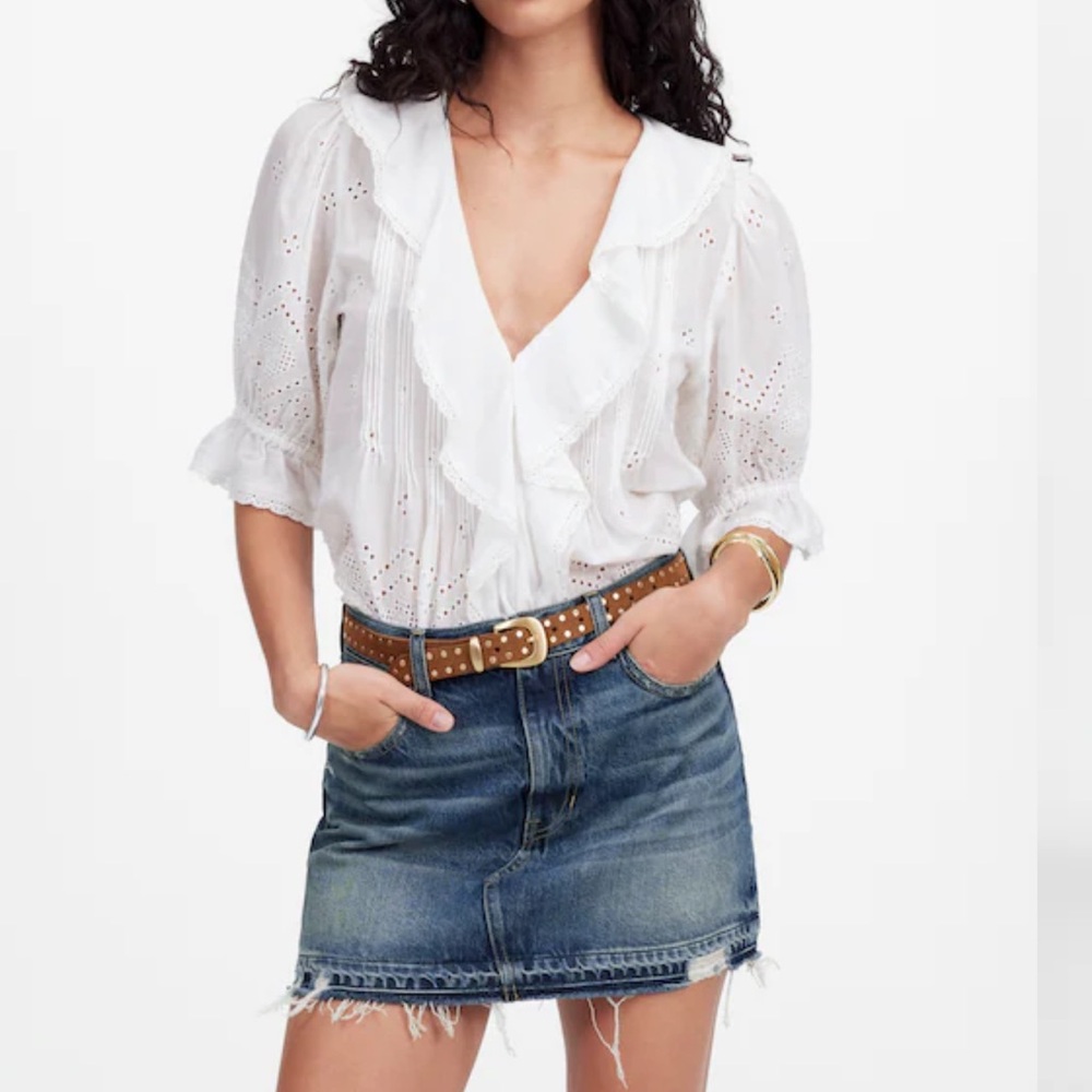 NWT Madewell 32 Distressed Blue Denim Mini Skirt Postage Stamp